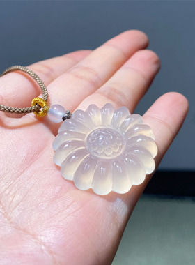 天然高冰玉髓太阳花项坠男女款项链绳 国风汉服玛瑙吊坠挂件玉坠