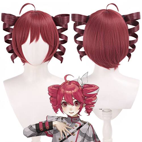 重音teto UTAU虚拟歌手 暗红色反重力双马尾罗马卷cosplay假发