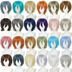 漂流假发 万用COS短发30厘米M字刘海反翘动漫毛胚彩色动漫少年感