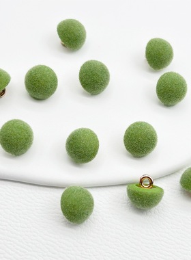 厂家1cm1.3cm绿色植绒半圆蘑菇纽扣衬衫开衫毛衣装饰小扣子