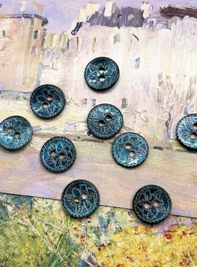 11.5mm复古蓝色贝壳纽扣两眼马氏贝激光花朵扣子开衫衬衫连衣裙扣