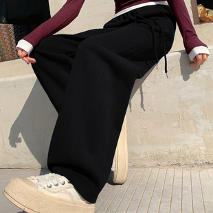 窄版香蕉裤女秋冬2025新款休闲直筒卫裤阔腿运动弯刀加绒裤子显瘦