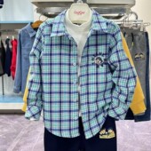 衬衫 童装 长袖 男童装 全棉磨毛格子中大童休闲衬衣百搭 2025春秋新款