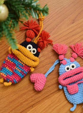 个性创意潮钥匙包手工毛线钩织成品香肠嘴钥匙套汽车用包包挂件女