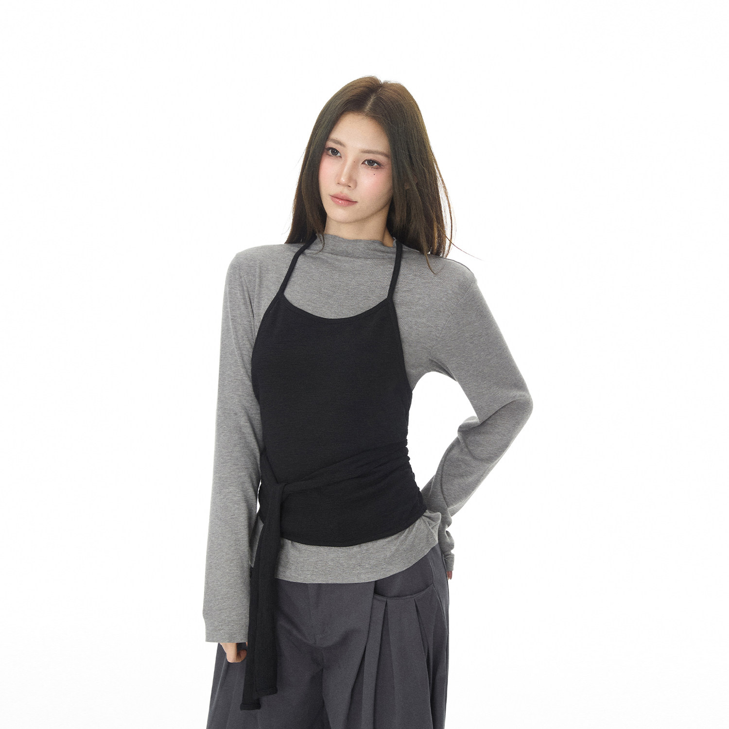 iamannieww秋季新款女时尚套装长袖打底衫T恤 挂脖绑带吊带两件套,女装/女士精品,时尚套装,淘宝优惠券,粉丝福利购,淘宝优惠卷