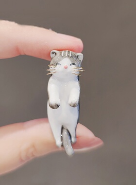 防走光胸针女可爱灰色小猫咪胸针高档西装别针配饰潮流百搭小饰品