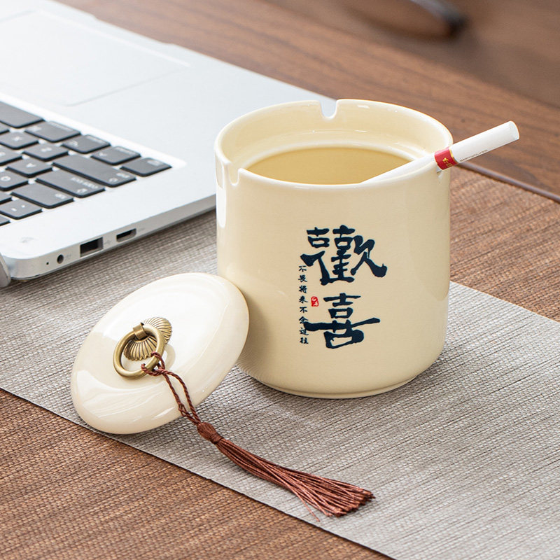 中式陶瓷烟灰缸带盖过滤烟斗复古轻奢宿舍防飞灰防风烟缸桌面烟具,家居饰品,装饰烟灰缸,淘宝优惠券,粉丝福利购,淘宝优惠卷