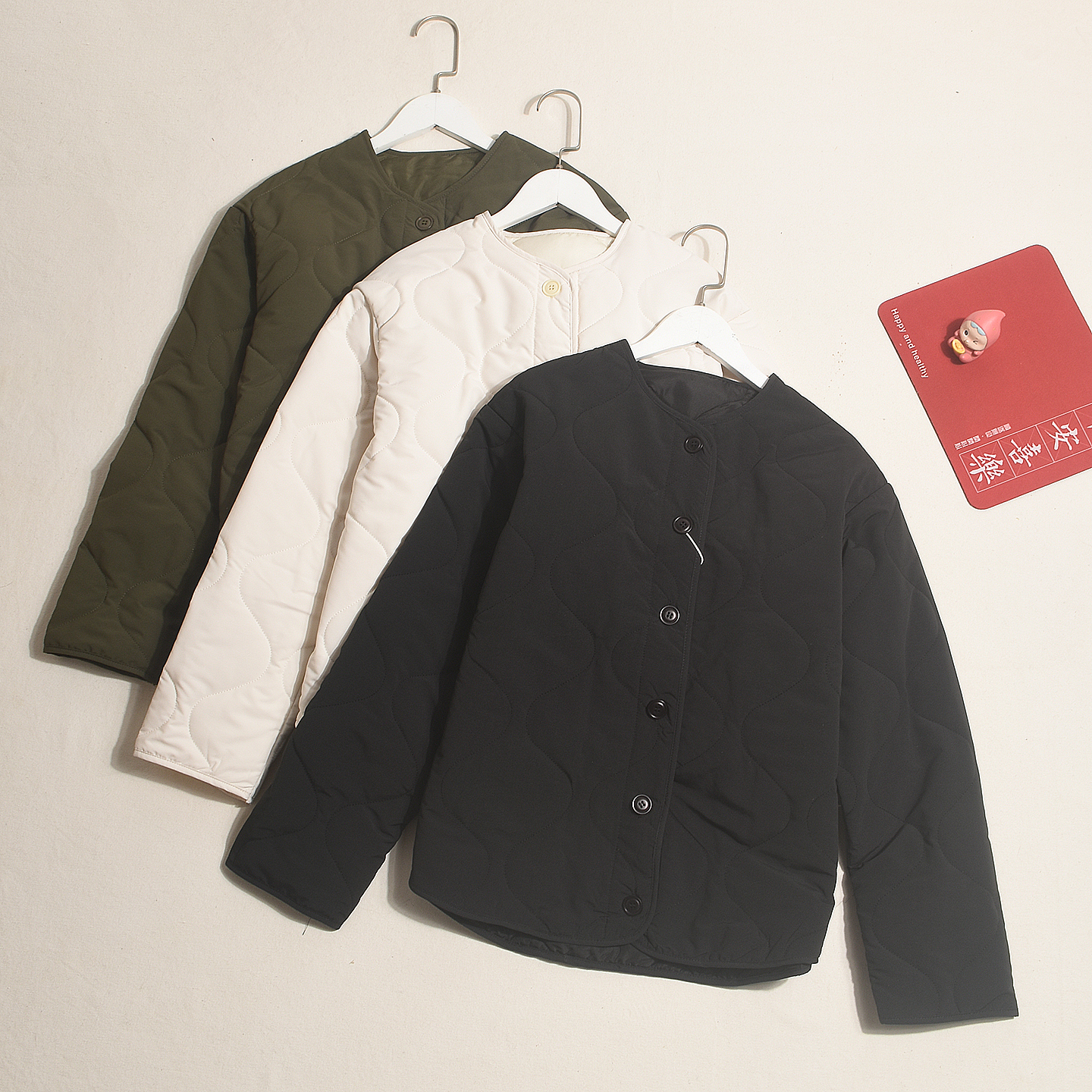 日系简约菱格纹绗缝棉服棉衣