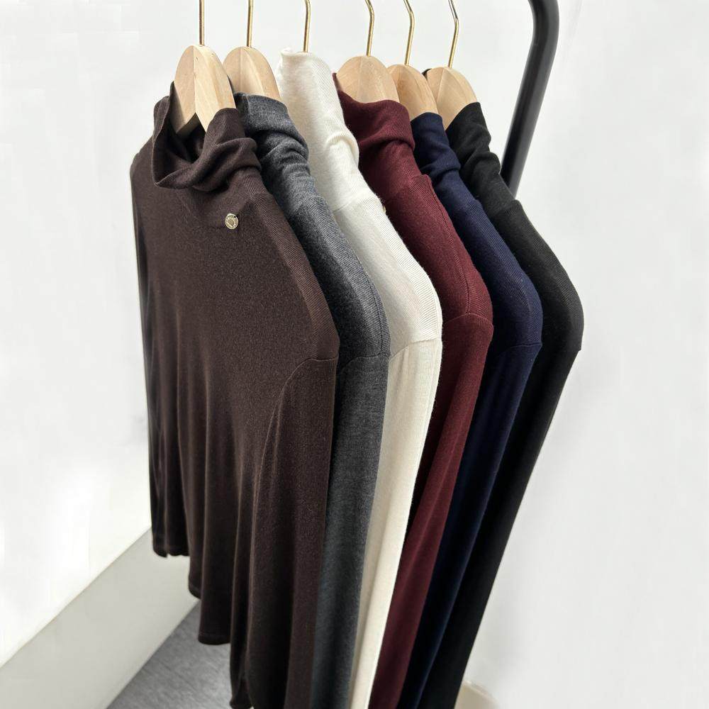 丝光羊绒打底衫 篙级感自发热自由堆堆领内搭叠穿修身长袖T恤薄款