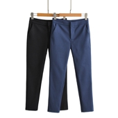 女 舒适不紧绷高腰锦棉OL直筒小脚休闲西装 西服面料 九分裤 常青款