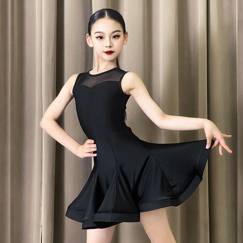 爱热威少儿拉丁舞服女童2025夏季新款练功服套装黑色网红表演专业