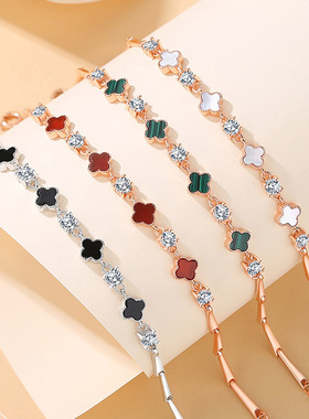 999纯银四叶草手链女网红韩版森系时尚ins风竹节手镯时尚通勤手环