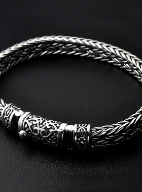 S925银手工编织手链泰银复古潮男士个性霸气粗款银手链厂家直销