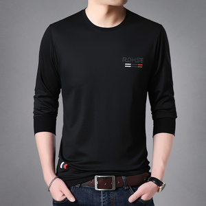 春季新款男士长袖T恤韩版修身薄款弹力针织衫圆领打底衫黑色线衣