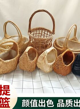 节日礼品手工编织柳编手提花篮