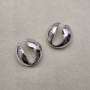 韩国向日葵欧尼同款 日常时髦耳环女 极简冷淡风银色金属光面耳圈