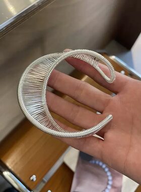 小众设计个性银色不规则螺旋宽版手镯  夏季时髦高级感开口可调节