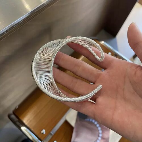 小众设计个性银色不规则螺旋宽版手镯  夏季时髦高级感开口可调节