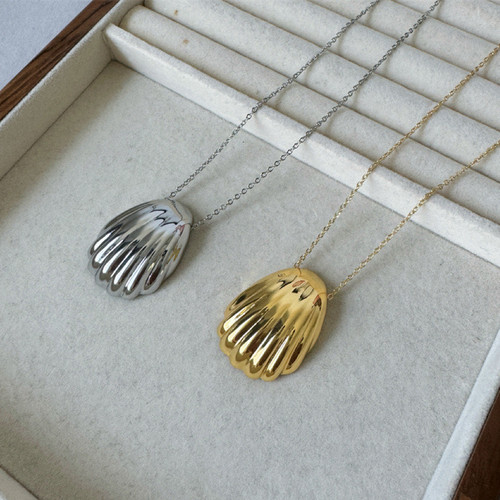 韩国小众设计金属贝壳纹理造型长款项链  个性时髦百搭毛衣链