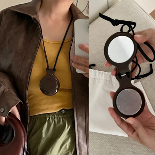 Lemai 深棕色树脂材质可打开双面镜吊坠 中性黑色音乐之镜项链