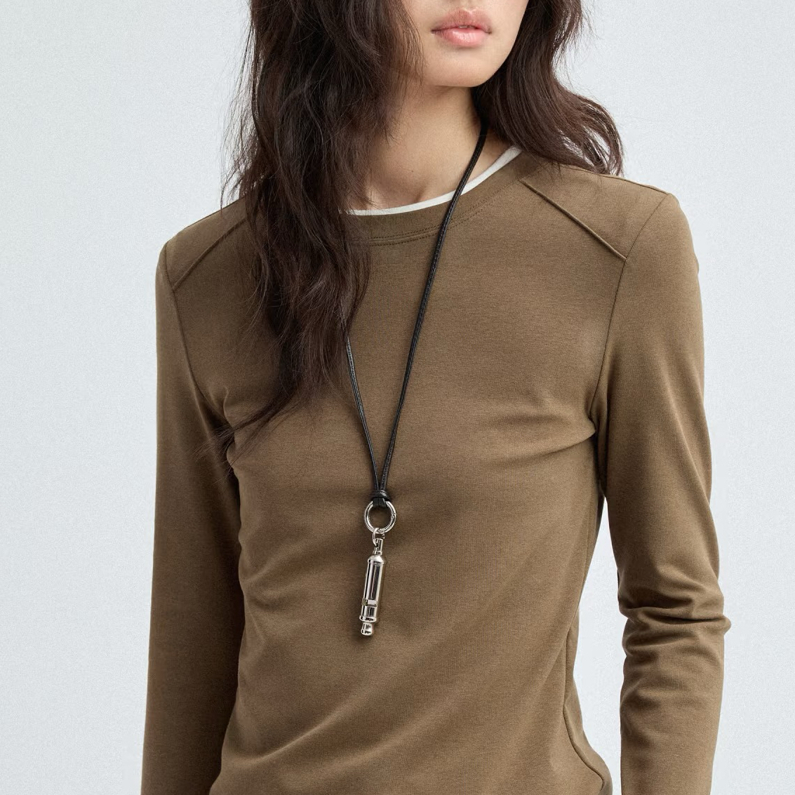 Lemai*小众设计中性风可以吹的银色哨子吊坠长款抽拉可调节项链