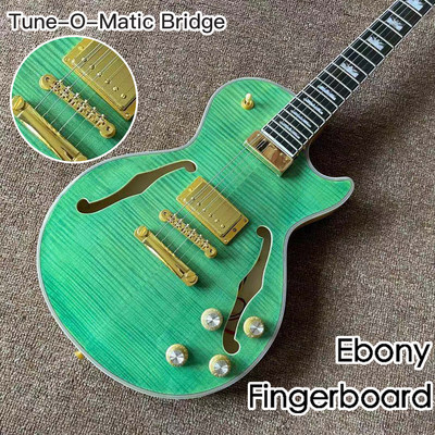 爵士电吉他半空心指板绿色虎纹