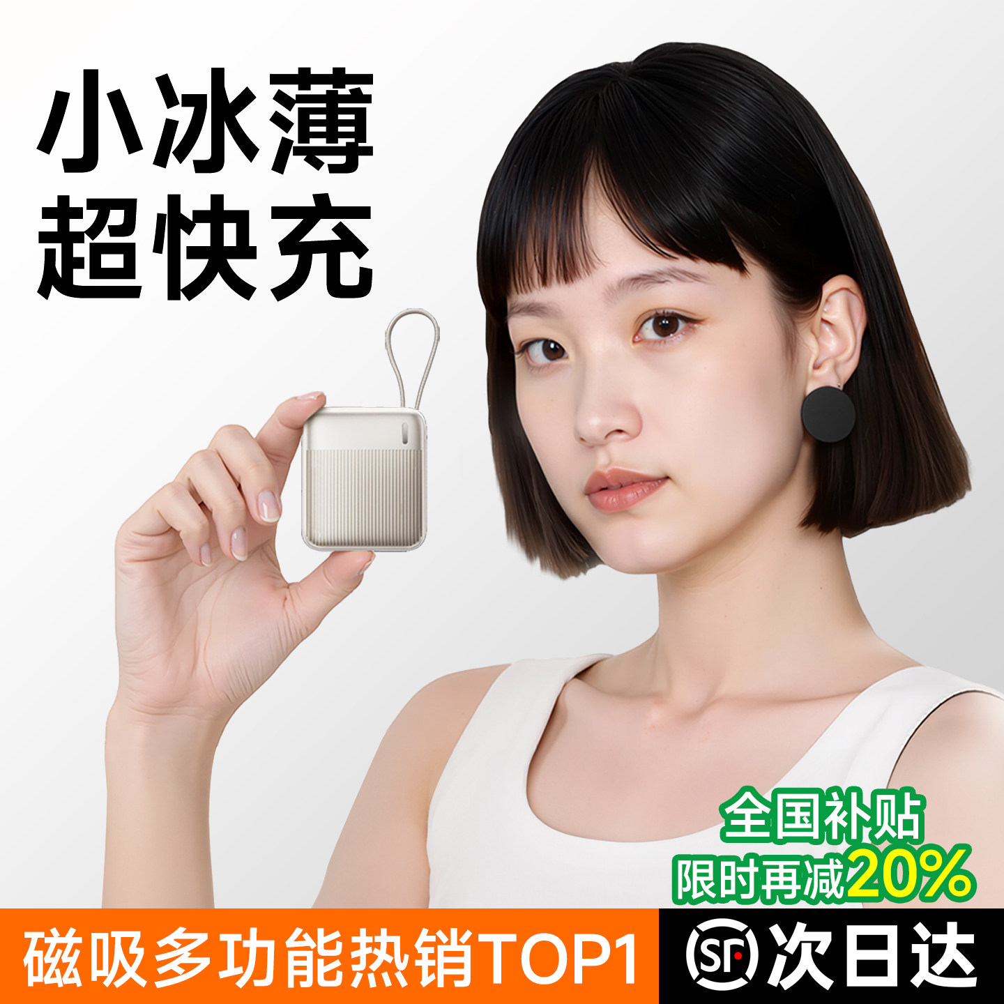 【充电宝3c认证可上飞机】睿量20000毫安大容量自带线快充迷你超薄小巧便携2026新款移动电源适用苹果17华为