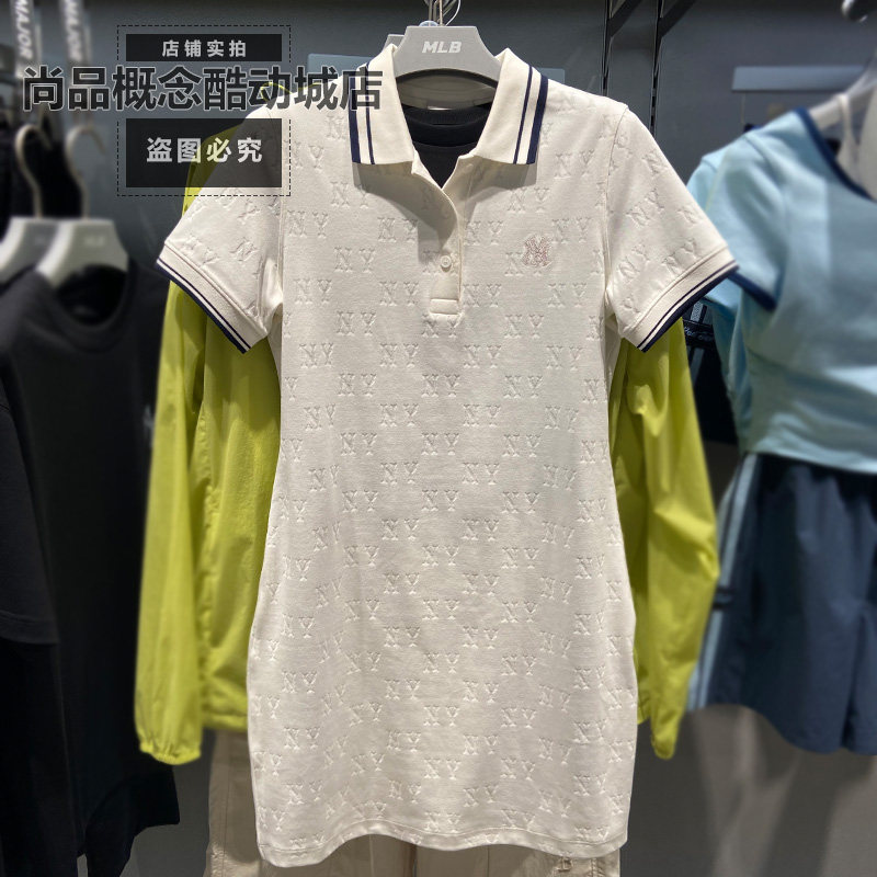 MLB春夏女款运动休闲宽松满印NY翻领短袖T恤裙子连衣裙3FOPM0163