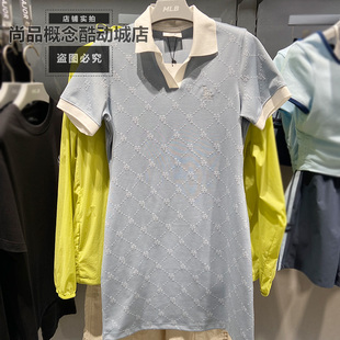 MLB春夏女款V领运动休闲宽松满印NY短袖T恤裙子连衣裙3FOPM0263