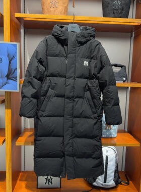 MLB冬季男女款运动休闲鹅绒防风保暖连帽长款羽绒服外套3ADJV4056