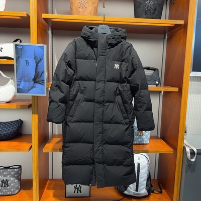 MLB冬季男女款运动休闲鹅绒防风保暖连帽长款羽绒服外套3ADJV4056