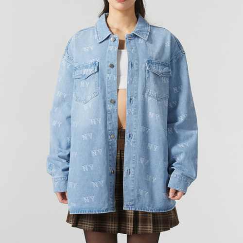 MLB新款男女同款运动休闲满印老花复古时尚牛仔衬衫外套3ADRM0151