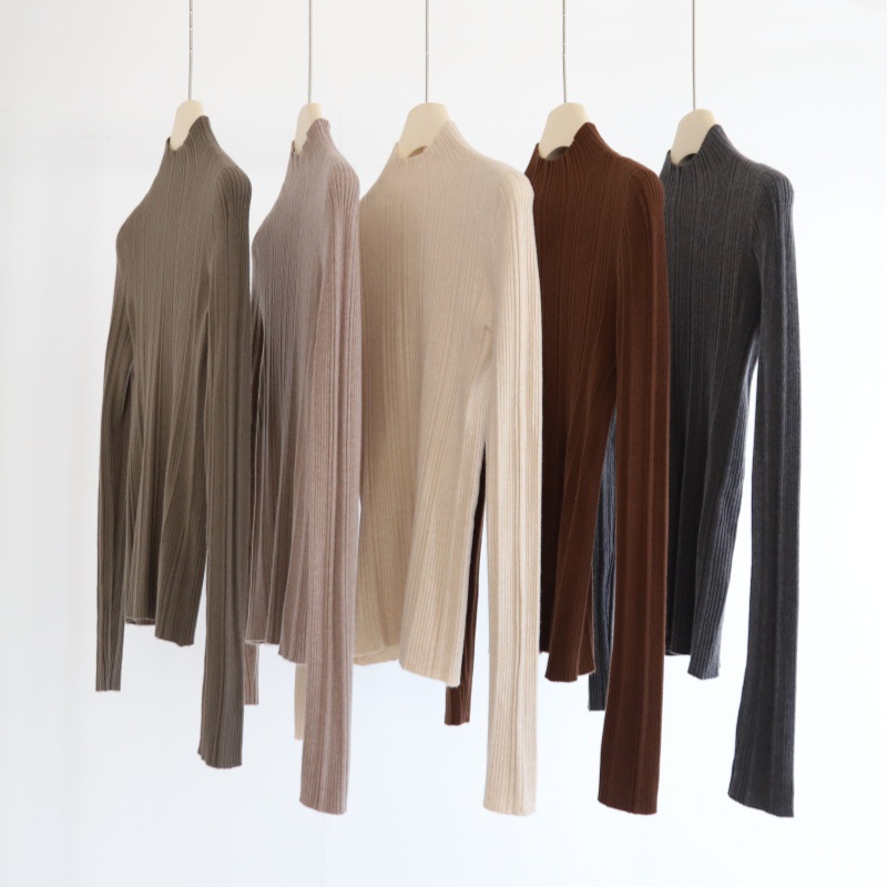 半高领弹力华夫绒针织衫