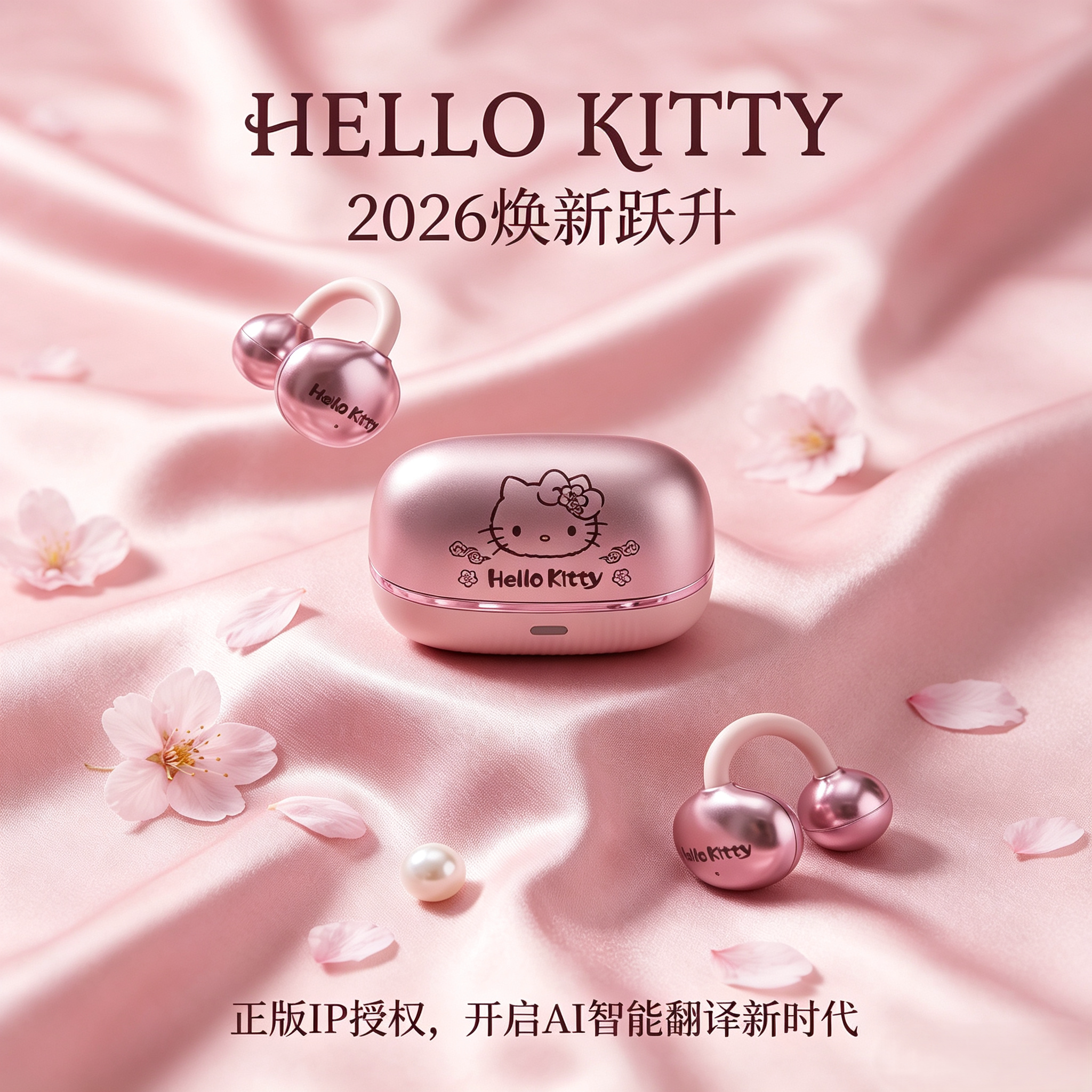 HelloKitty真无线蓝牙耳机ai智能超长续航可爱礼物2026新款少女风