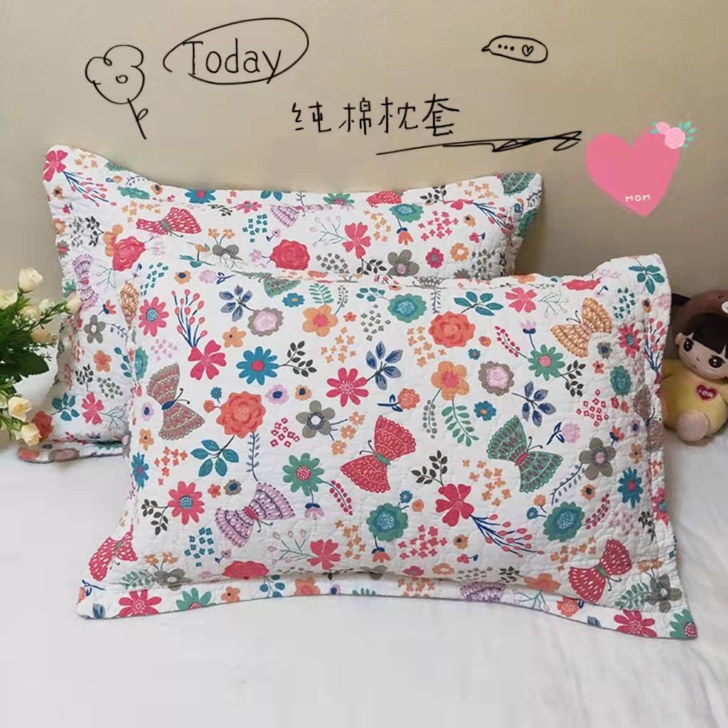 纯棉夹棉绗缝枕套透气单人一对装