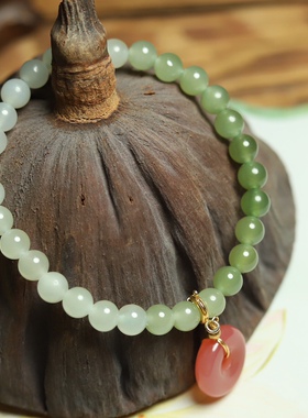 天然和田玉渐变手链6mm圆珠手串女手链南红平安扣小提溜送证书