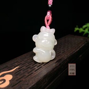 天然和田玉猴子吊坠白玉卡通版生肖小猴本命年挂件宝宝项链送证书