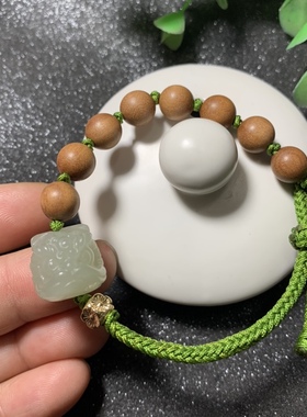 和田玉醒狮手链手工编织和田玉小狮子手绳瑞兽事事如意手链送证书