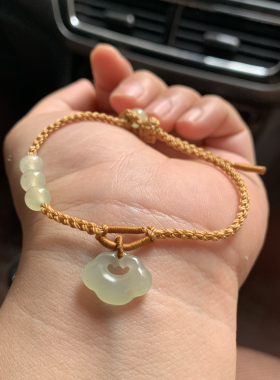 天然和田玉如意锁手链女款晴水色如意吊坠编织细手绳小众送女友