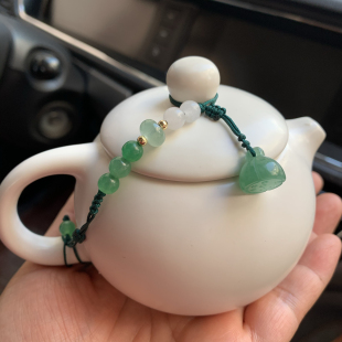 原创手工编织紫砂壶盖防摔绳东陵玉莲蓬茶壶杯盖绳绑壶绳茶具配件