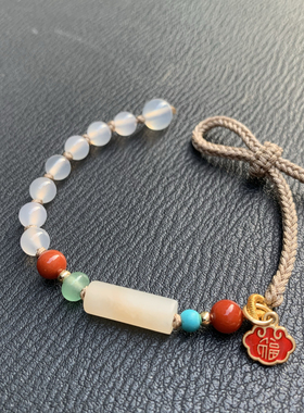 天然和田玉转运珠手链手工编织多宝和田玉路路通桶珠手绳女礼物