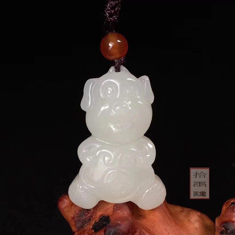 天然和田玉狗吊坠白玉卡通生肖小狗吊坠儿童属相旺财项链送证书