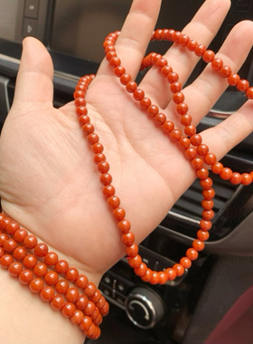 柿子红玛瑙手串满肉108多圈手链女款单圈6mm手串手链项链送证书