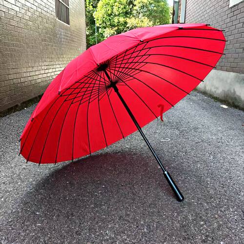 24骨长柄大红色雨伞超大号2-3人