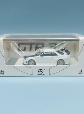 1/64 TIME MICRO日产尼桑GTR34白黑色仿真合金小比例车模收藏玩具