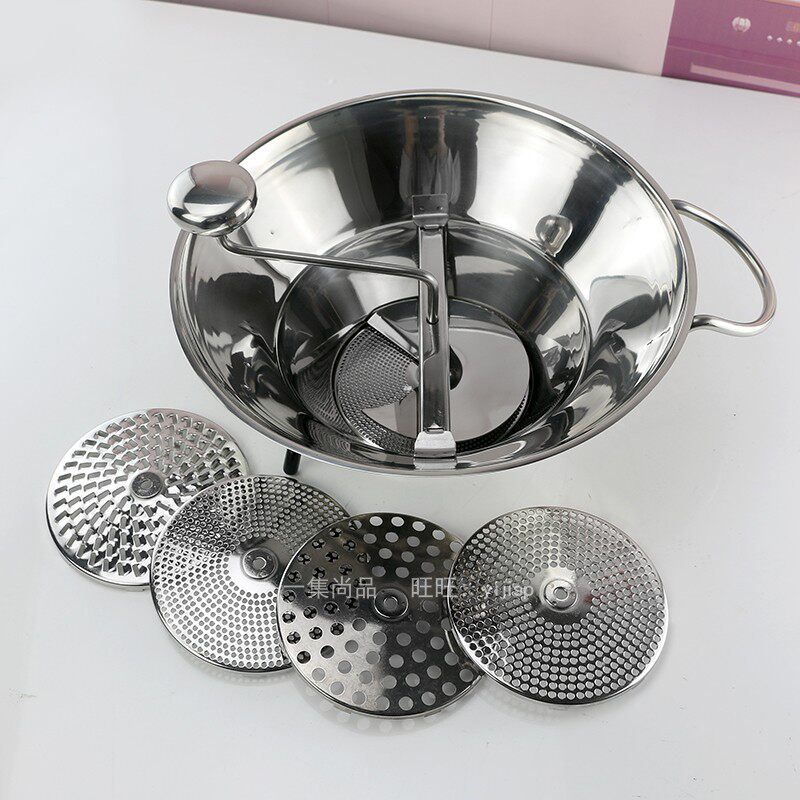 不锈钢手摇磨泥器磨菜器菜泥机土豆泥食物铺食机手动熟食摇研磨器