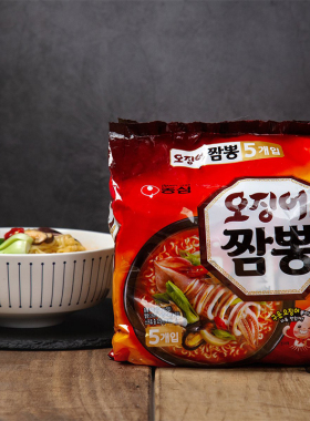 韩国进口农心鱿鱼海鲜拉面124gx5海鲜味汤面方便面泡面速食