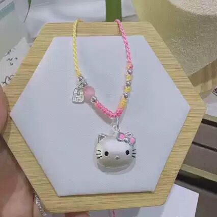 六一足银999猫头纯银hellokitty编绳凯蒂猫银项链吊坠送女友礼物