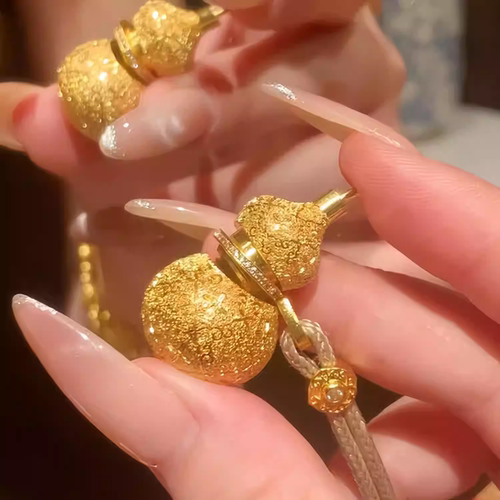 新中式国潮招财纳福葫芦吊坠项链女黄金色首饰福禄双全挂件毛衣链