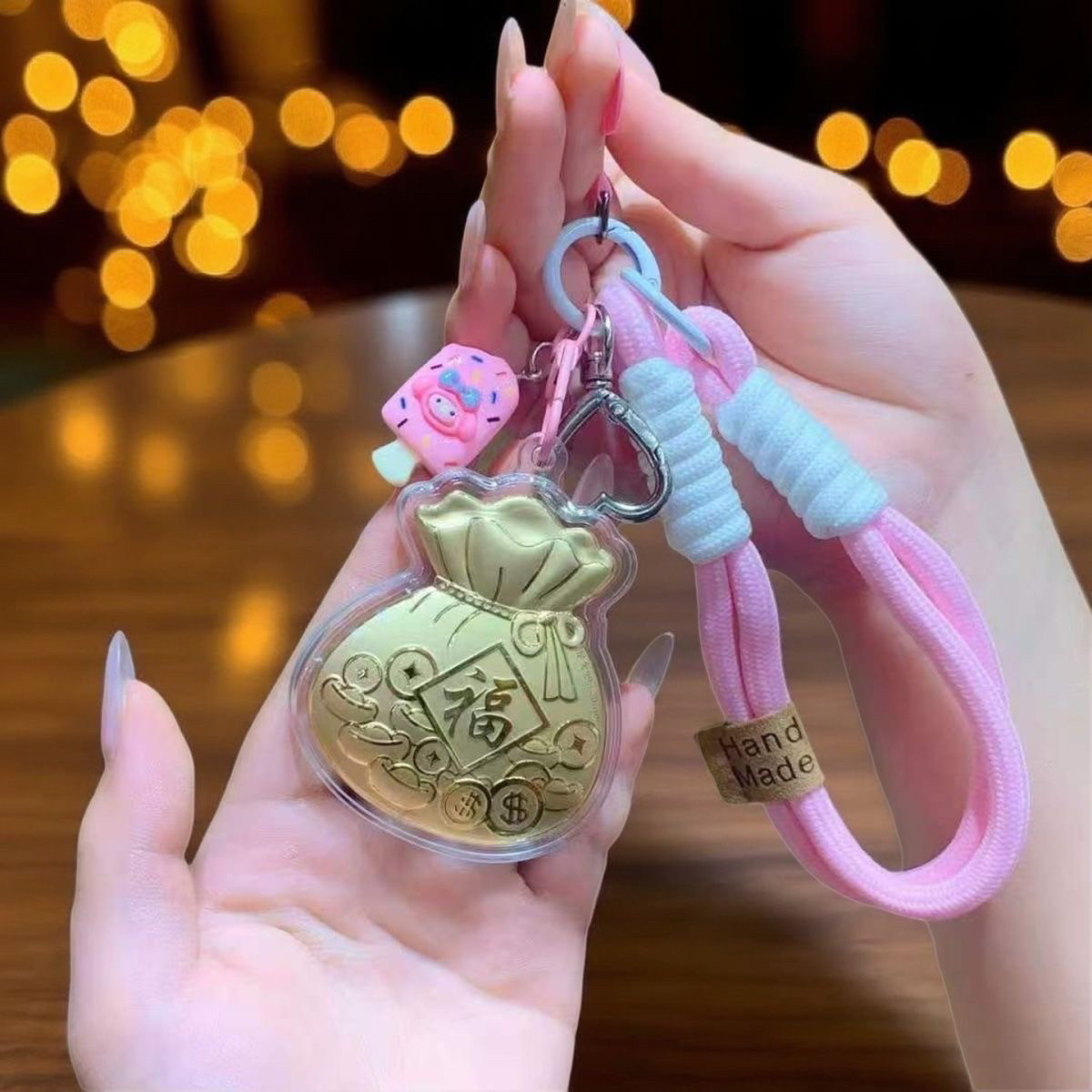 足金招财猫链钥匙扣含黄金招财财神爷汽车挂件送开业礼物